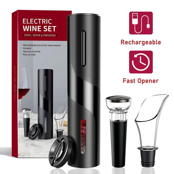 Kit d'ouverture électrique rechargeable des ouvre-premiers avec coupe-aluminit automatique de bouteille de bouchon rouge ouvre-bouteille de vin pour le bar cadeau
