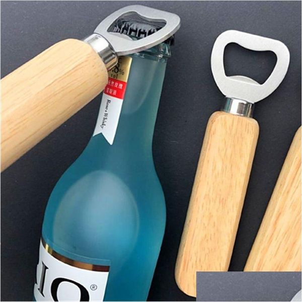 Ouvre-bouteille de style manche en bois bière barman de poche ouvre-bouteille cadeau de fête de mariage en acier inoxydable Dbc Bh3705 Drop Delivery Home Gar Dhbwv