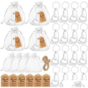 Ouvre-bouteille en gros empreinte porte-clés ouvre-bouteille faveurs de douche de bébé pour les fournitures et les décorations des invités avec des sacs en organza étiquettes corde Dh0Pw