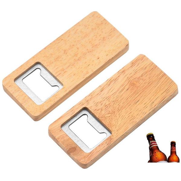 Ouvre-bouteille de bière en bois ouvre-bouteille manche en bois tire-bouchon barre en acier inoxydable accessoires de cuisine cadeau de fête Xbjk2211 Drop Delivery Home Dh51K