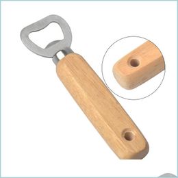 Ouvre-bouteille en bois avec manche en bois Ouvre-bouteille de bière En acier inoxydable En bois Vin Soda Bouchon en verre Cuisine Bar Outils Livraison directe Maison Jardin Salle à manger Dhrlp