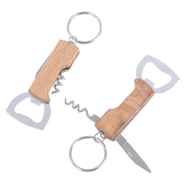 Poignée en bois ouvre-bouteille porte-clés couteau Pulltap Double charnière tire-bouchon en acier inoxydable porte-clés outils d'ouverture barre JJ 3.24