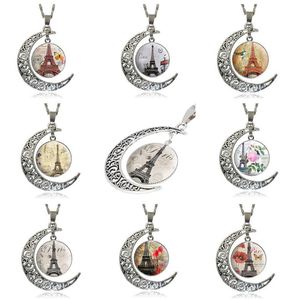 Openwork Gesneden Maan Eiffel Tower Time Gemstone Necklace DJN173 Mix Order Pendant Kettingen Sieraden