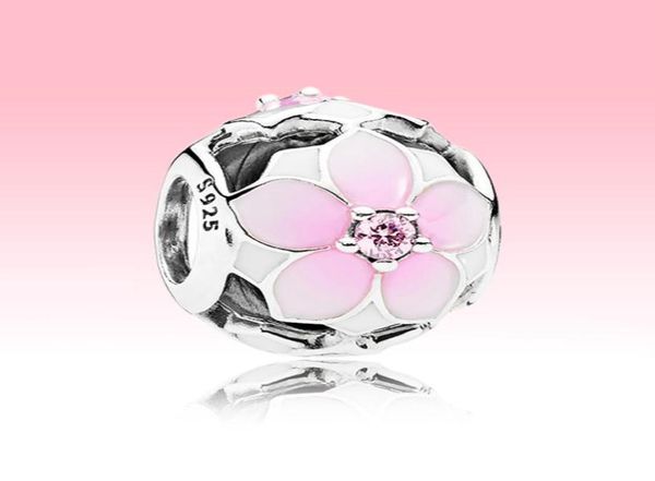 Abalorio de flor de Magnolia rosa calado con caja Original para pulsera de cuentas de plata de ley 925, fabricación de Charms6153810