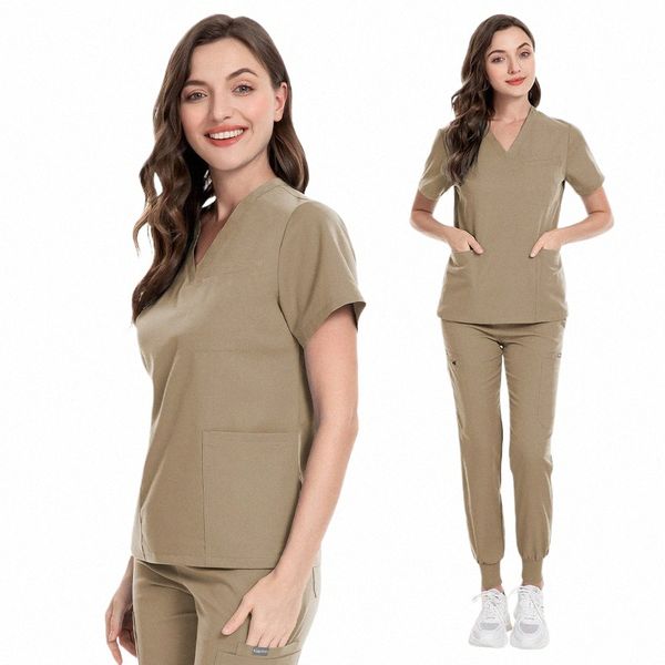 Salle d'opération mise à niveau uniforme hôpital médecin travail gommages ensemble fournitures médicales infirmière ensemble chirurgie dentaire costume vêtements de travail XS ~ XXL x1GV #