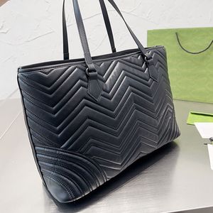 Ophidia Tote Shopping Bag Matelassé Noir Sac À Main Grande Capacité En Cuir Véritable Lettres De Mode Boucle Magnétique Poche Intérieure Zippée