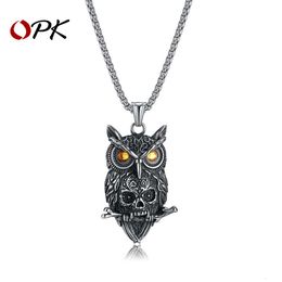 OPK Jewelry Hot Sell Punk Style Titanium Owl Skull Pendant Pendard en acier inoxydable