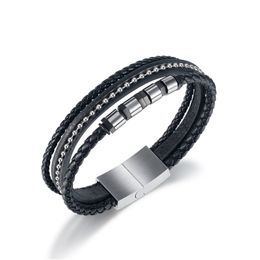 OPK-sieraden eenvoudige titanium stalen accessoires geweven lederen touw mode hiphop multi-layer nieuwe lederen armband