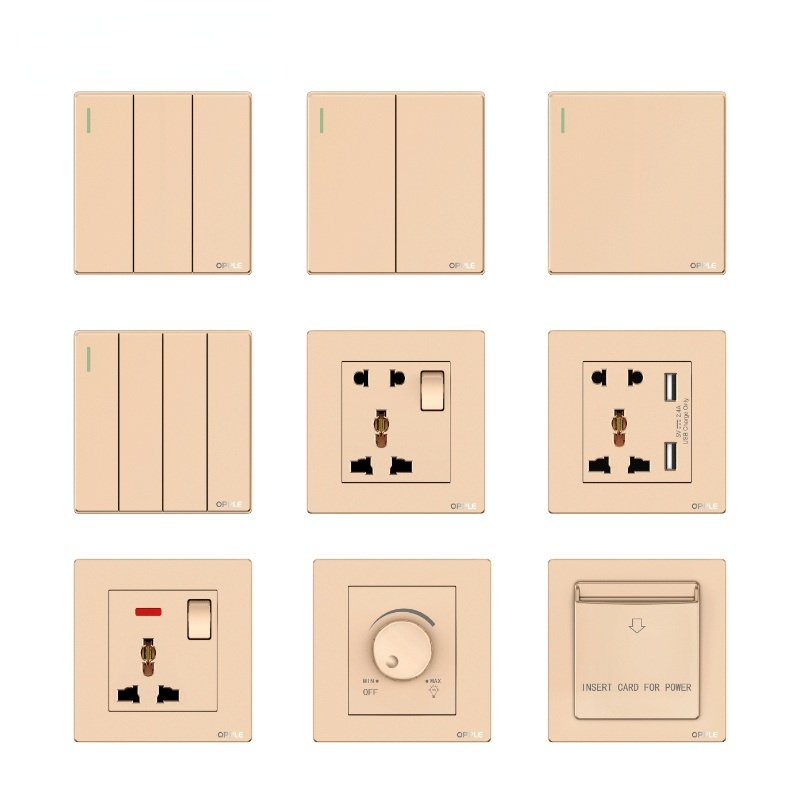 OPPLE Universal-Safe-Steckdosenschalter, 1-, 2-, 3-Gang-Schlüssel, fluoreszierende Wand-USB-Schalter, Strom, Türklingelschutz, feuerfest, golden