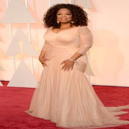 Oprah Winfrey Oscar Celebrity Red Tapet Robes Champagne Sirène plus taille longue manche plissée Mère de la mariée Robes 262F