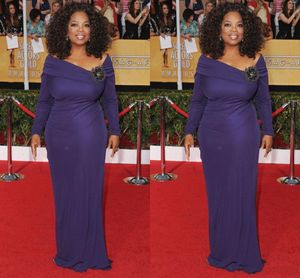 Oprah Winfrey Sheath Avondjurken V-hals Lange mouwen Sweep Trein Plus Size Red Carpet Runway Avondjurken Gewaden De Soirée Custom