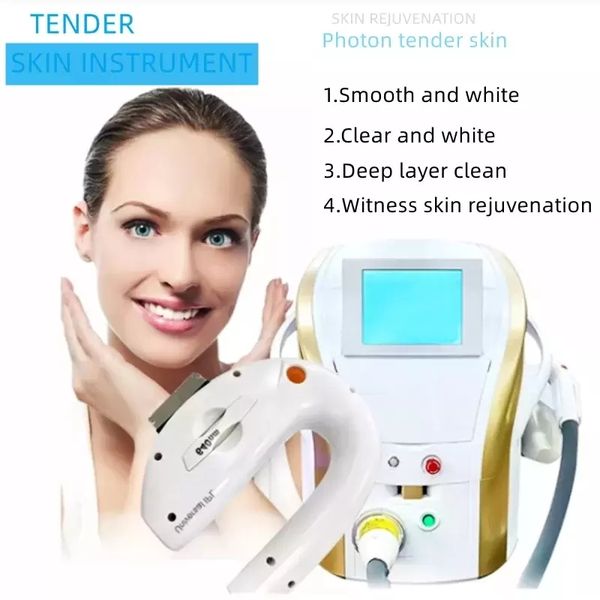 OPT Multifonctionnel Apparence Dorée Haute efficacité 2-en-1 ND YAG Laser Rides du Visage Lifting Peau Instrument Cosmétique de Sécurité Multimode 1/2 Poignée