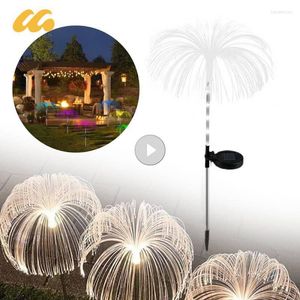 Fibre optique méduse lampe LED 7 couleurs solaire étanche feu d'artifice pelouse pour route cour fête décoration extérieur jardin