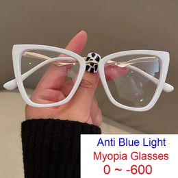 Lunettes de myopie optique femmes Anti rayons bleus lunettes moins 15 3 Antifatigue lunettes d'ordinateur mode lunettes blanches élégantes 240220
