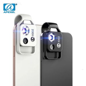 Optique Apexel 200x Grandnification microscope Lens avec CPL Mobile LED Light Micro Pocket Ro Lenses pour iPhone Xiaomi Samsung Huawei