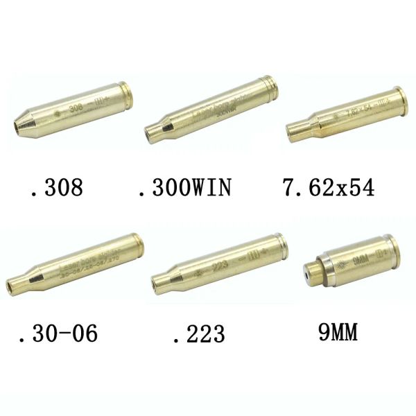 Optics Red Laser Bore Sight Brass Boresight Cal Cartridge alésage Sigle pour ajustement de la portée .223 .308 9 mm 7.62x39 12ga avec batterie