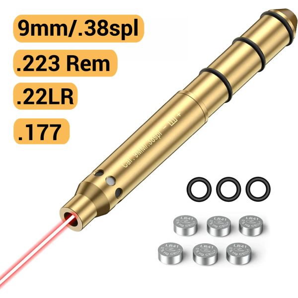 Optics Tactical Bore Sight 9mm .38SPL 223REM .22LR .177 End Barrel Laser Boresger Fit Revolvers Pistols Rifle and Air Guns