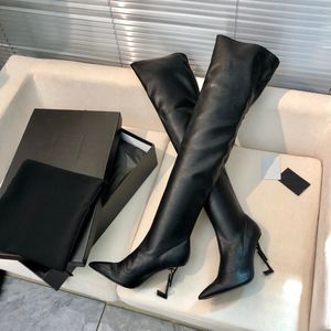 Opyum Cuissardes bottes bouts pointus cuissardes lettre talons hauts étirés semelle en cuir pour femmes chaussures à talons de luxe chaussures d'usine avec boîte