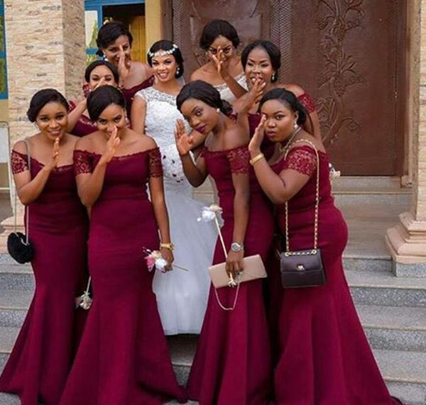 o Vestidos de dama de honor nigerianos País fuera del hombro Fiesta de bodas en la playa Vestidos de invitados Árabe Junior Vestido de dama de honor Manga corta BD9050