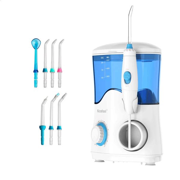 Irrigador oral 600 ml Agua Dental Flosser Kit de cuidado dental Limpiador de dientes Recogida de agua con 7 boquillas para herramienta de blanqueamiento dental 240307