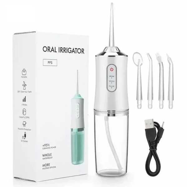 Irrigador oral Flosser de agua dental portátil USB Recargable Jet Floss Diente Pick 4 Jet Tip 220ml 3 modos Limpiador de dientes 240219