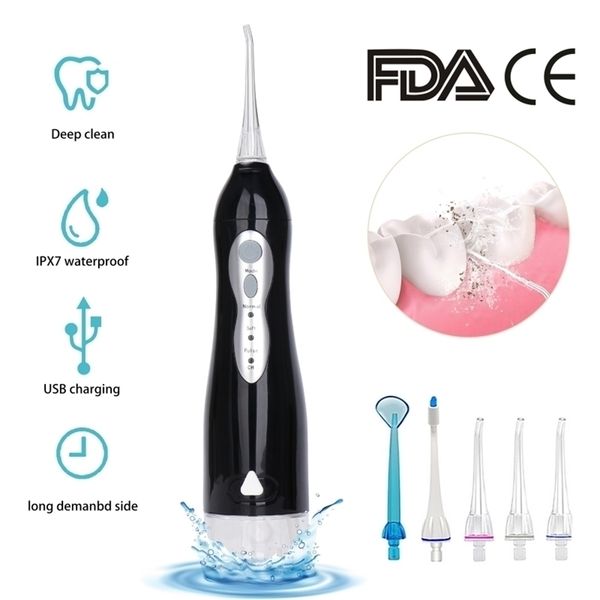 Irrigador oral USB USB recargable Flosa de agua Portable Jet dental IPX7 Tank -Proof Dings limpiador 5 Boquillas 220727