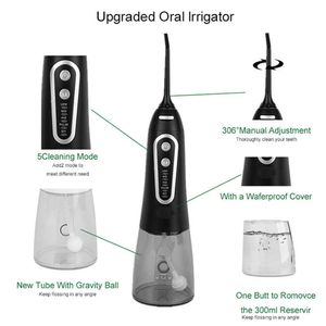 Orale irrigators Andere hygiëne 300 ml draagbare irrigator USB oplaadbare waterpluk Flosser Dental Jet 5 Modellen Tankbestendig tanden Cleaner 221215