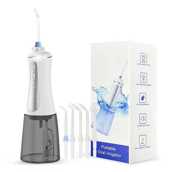 Irrigateurs buccaux Chargement USB Réservoir d'eau à 5 modes 350 ml Fil dentaire à impulsion Ramasser Buse de rinçage buccale électrique pour un faux nettoyage des dents Smile J240318