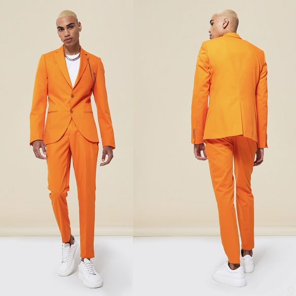 Orange 2 pièces formel hommes costumes marié Tuxedos revers mode moderne hommes manteau et pantalon sur mesure costume de fête de haute qualité