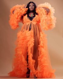 Oranje 2021 Prom Dresses V-hals Lange Mouw Kimono Robe Moederschap Jurk Evening Jurken Bruids Nachtkleding