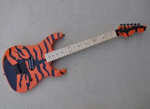 Guitarra eléctrica naranja de 6 cuerdas con adhesivo especial, diapasón de arce, se puede personalizar