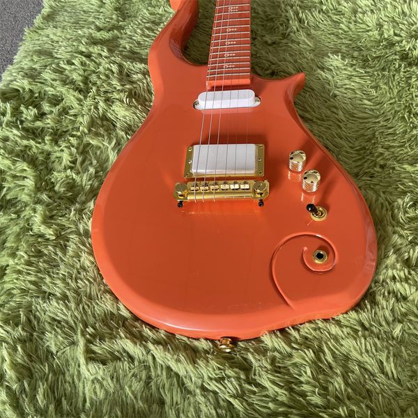 Guitare électrique Orange 6 cordes Prince Cloud, matériel doré, incrustation de flèches, livraison gratuite