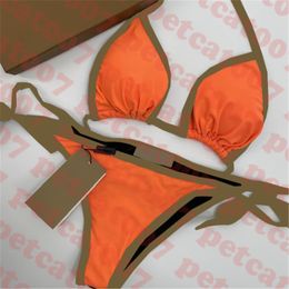 Bikini naranja Traje de baño para mujer Conjunto Traje de baño con borde a cuadros Bikinis Verano Playa Traje de baño para mujer