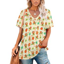 T-shirt orange oiseau t-shirt printemps et été imprimé t-shirts Crew Neck Pullover Top Orange Bird Orange Florida Walt Walt World