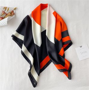 Orange Noir Designer Lettres Imprimer Imiter Soie Foulard Bandeau pour Femmes Mode Longue Poignée Sac Foulards Paris Épaule Fourre-Tout Bagages Ruban Tête Wraps 90*90CM