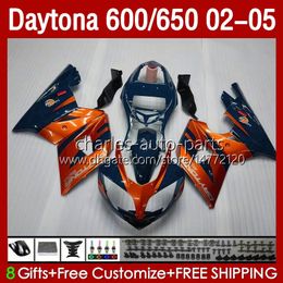 Kit de carrocería naranja azul para Daytona 650 600 CC 2002 2003 2004 2005 Cuerpo 132No.89 Carenado Daytona650 02-05 Daytona600 Daytona 600 02 03 04 05 Carenado de motocicleta ABS