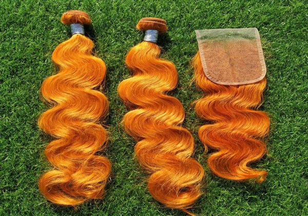 Onda del cabello del cuerpo naranja con cierre frontal de encaje Jengibre quemado Azul Rojo Rosa 99j Color Virgen de Malasia Tejidos humanos Pelos 3 paquetes 9610123