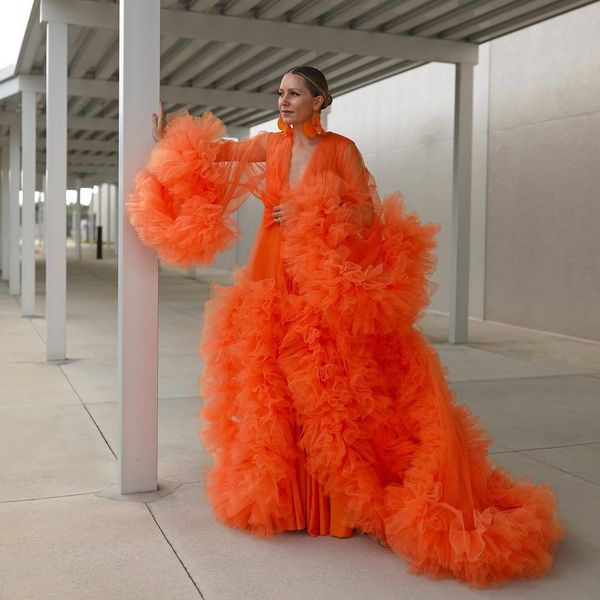 Robes de bal Boho orange volants à plusieurs niveaux longues robes de soirée moelleuses à lacets robe de photographie élégante