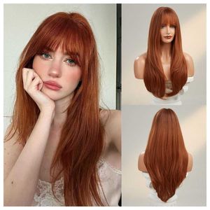 Perruque de cheveux longs bouclés orange brun grande vague perruques de casque complet