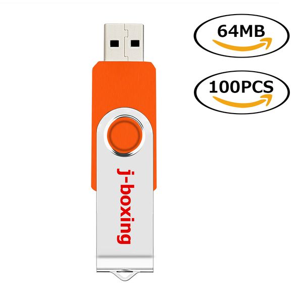 Naranja a granel 100pcs 64 MB Unidades de flash USB giratorios USB 2.0 PEN CONDIVOS MEMORIA ROTACIONES DE METAL ALMACENAMIENTO DEL ALGO DE LA PATCAP COMPUTADOR