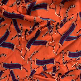 Tissu d'impression numérique à chaîne orange 100% polyester haute élasticité haute couture textile pour robe costume de maillot de bain coudre 240409