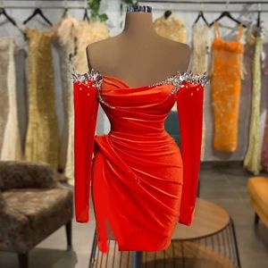Oranje cocktailjurken luxe kraal kristal mini feestjurk voor vrouwen 2024 off-the-shoulder schede prom jurken gewaden de soiree 2 stijlen