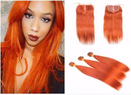 Cheveux de couleur orange avec fermeture en dentelle Tissages de cheveux humains droits avec fermeture en dentelle Cheveux Remy vierges malaisiens Couleur orange vif2499367