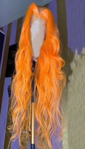 Oranje kleurgolf 13x6 kanten voorkant menselijk haarpruiken met babyhaar remy Braziliaanse kanten pruiken gebleekte knopen7184675