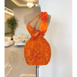Oranje cup -inzetstukken korte één schouderjurken sier Appliques gewaden staartvestidos de gala plus size verjaardag voor vrouwen Homecoming jurk yd