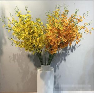 Oranje dansen orchidee single tak imitatie decoratieve bloemen oncidium model kamer decoratie kunstbloem bruiloft