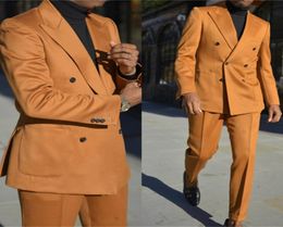 Costumes pour hommes à double boutonnage orange tenue de soirée deux pièces occasion formelle manteau à revers à revers veste smoking de mariage Groo5406365