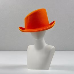 Chapeau Fedora Orange pour hommes et femmes, haut Oblique, haut en feutre magique présidentiel, vente en gros, 240226