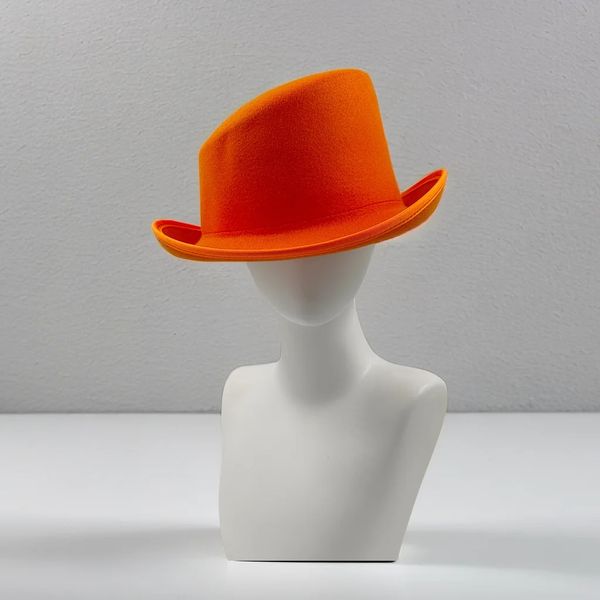 Sombrero Fedora naranja para hombres y mujeres oblicuo superior alto caballero fieltro mágico presidencial al por mayor 240226
