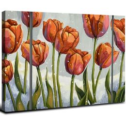 Arte de la pared de lienzo de flores de naranja Tulip Tulip Flower Pintors Decoración floral moderna para el dormitorio de casa listo para colgar